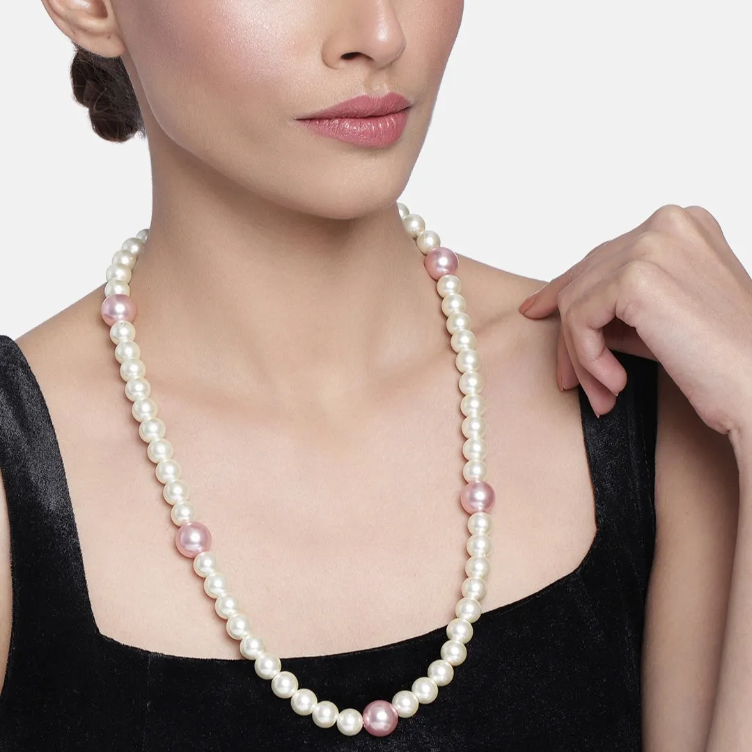 Handcrafted One Line White and Pink Flux Pearl Necklace