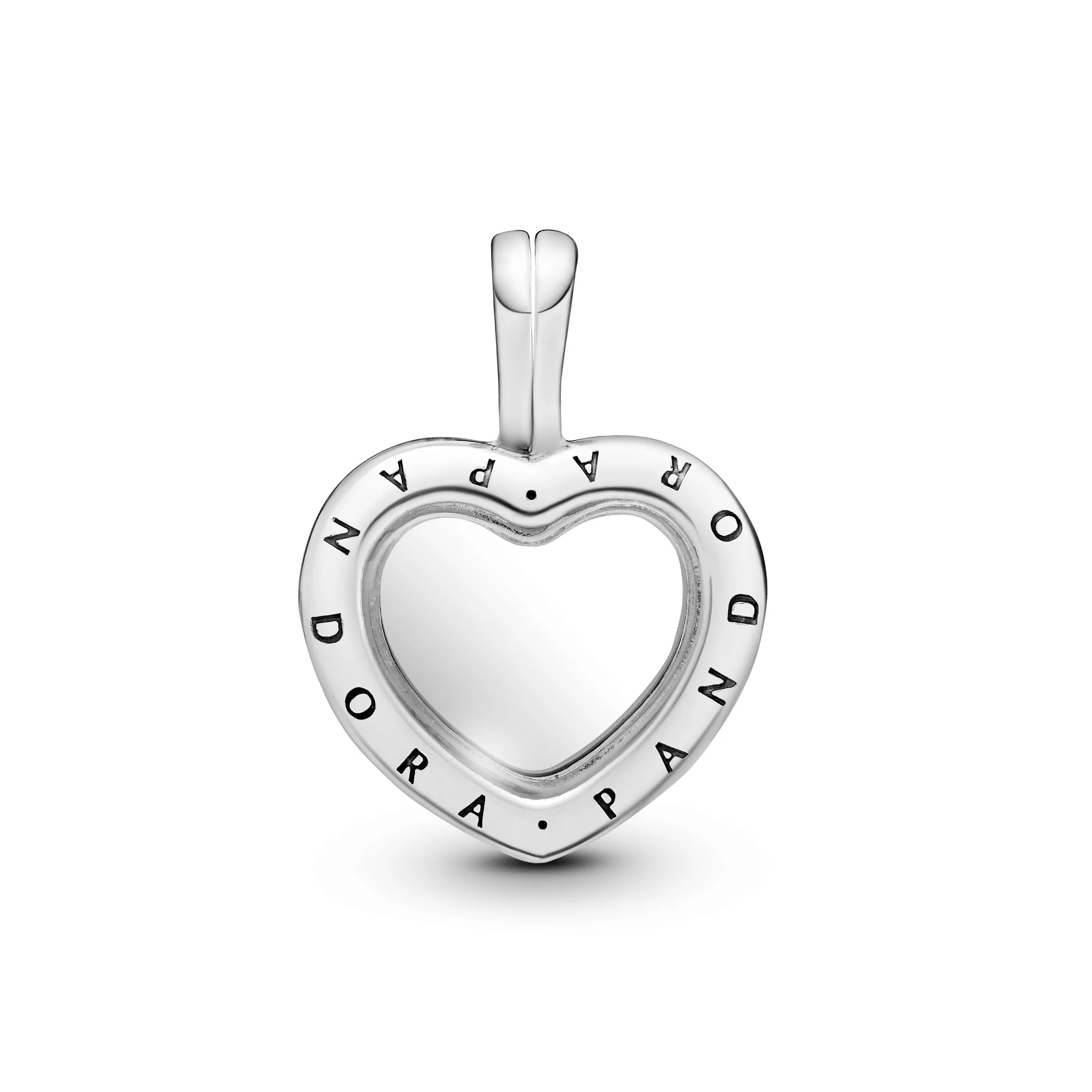 Heart floating locket silver dangle with clear cubic zirconia