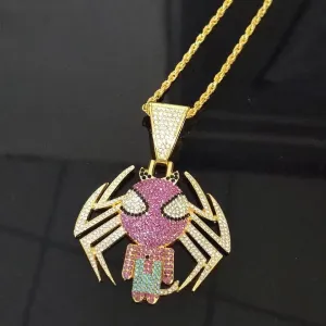 Hip Hop Anime Superhero Jewelry Iced Out Crystal Spider Pendant Necklace