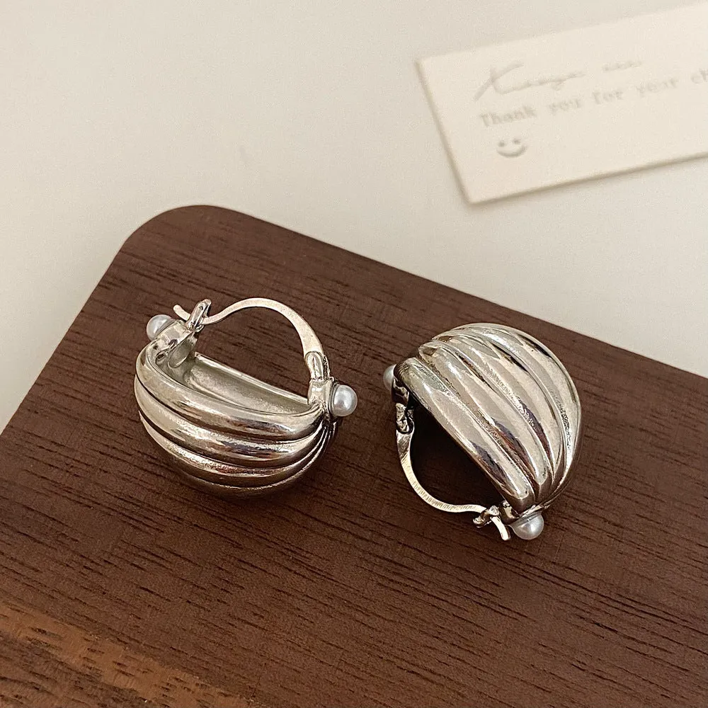 Irregular Metal Peark Euro American Style Silver  Hoop Earrings JLT12720