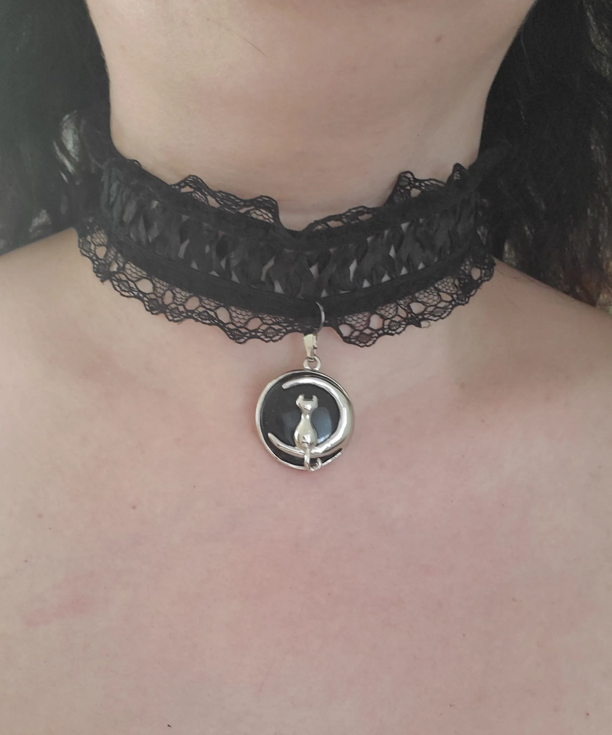 Kitty On The Moon Lace Choker Necklace