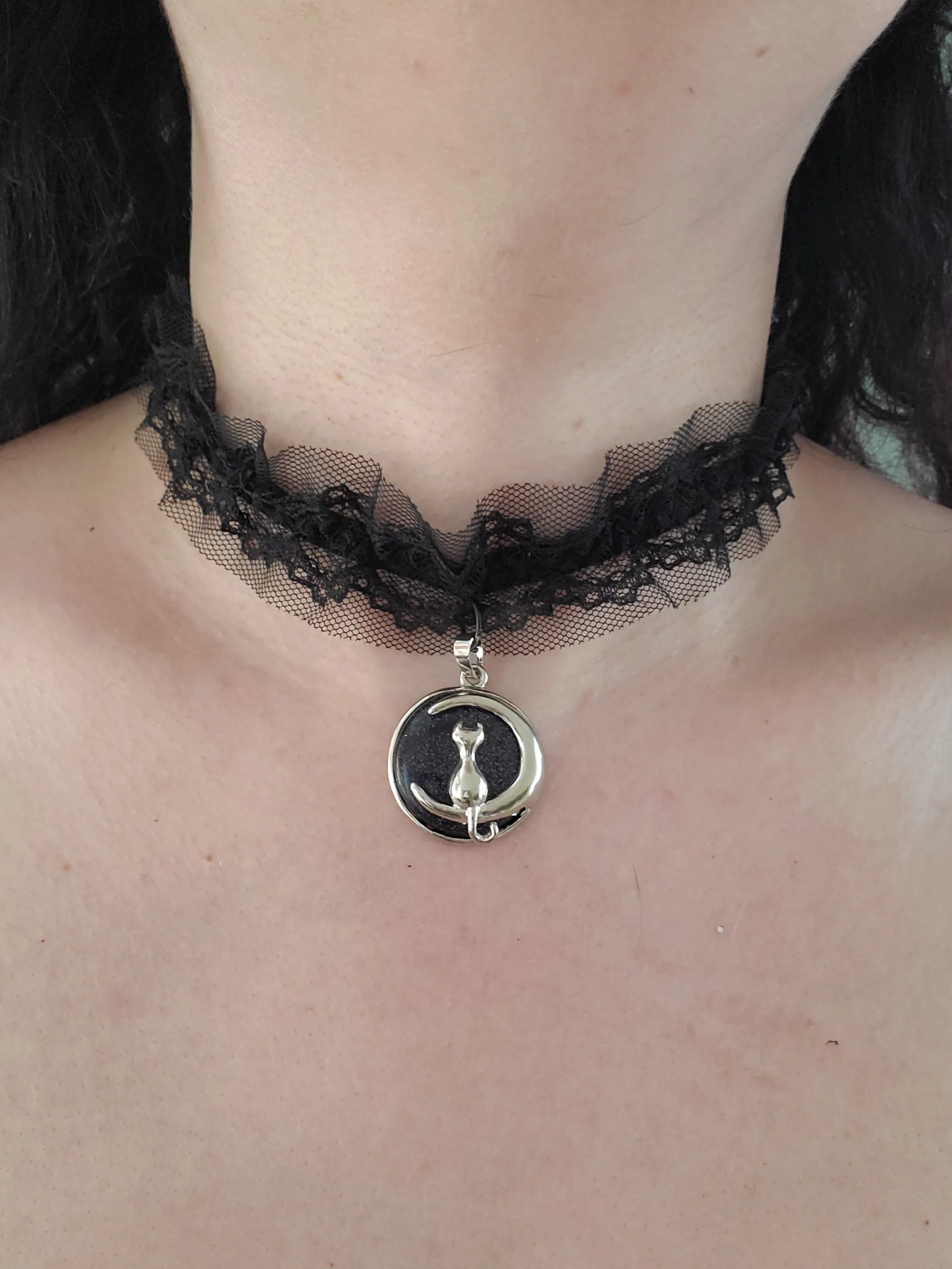 Kitty On The Moon Lace Choker Necklace