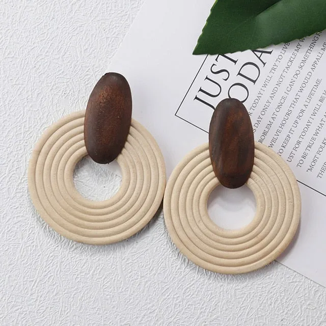 Korea Style Handmade Wooden Braid Drop Earrings