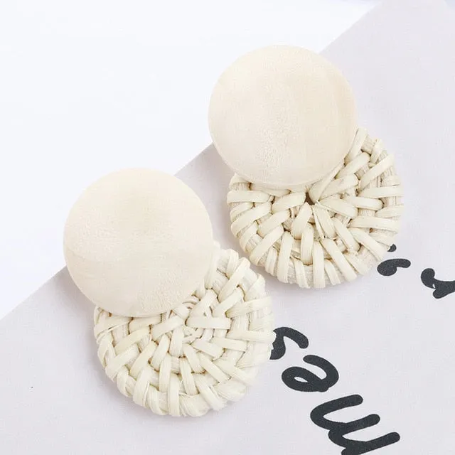 Korea Style Handmade Wooden Braid Drop Earrings