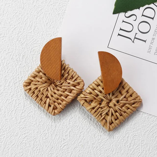 Korea Style Handmade Wooden Braid Drop Earrings