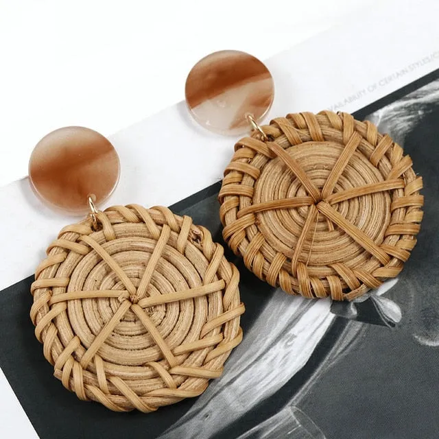 Korea Style Handmade Wooden Braid Drop Earrings