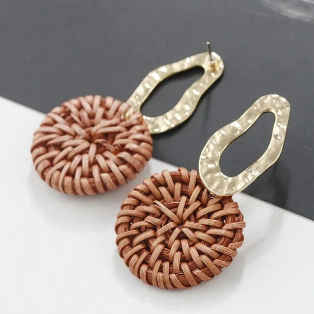 Korea Style Handmade Wooden Braid Drop Earrings