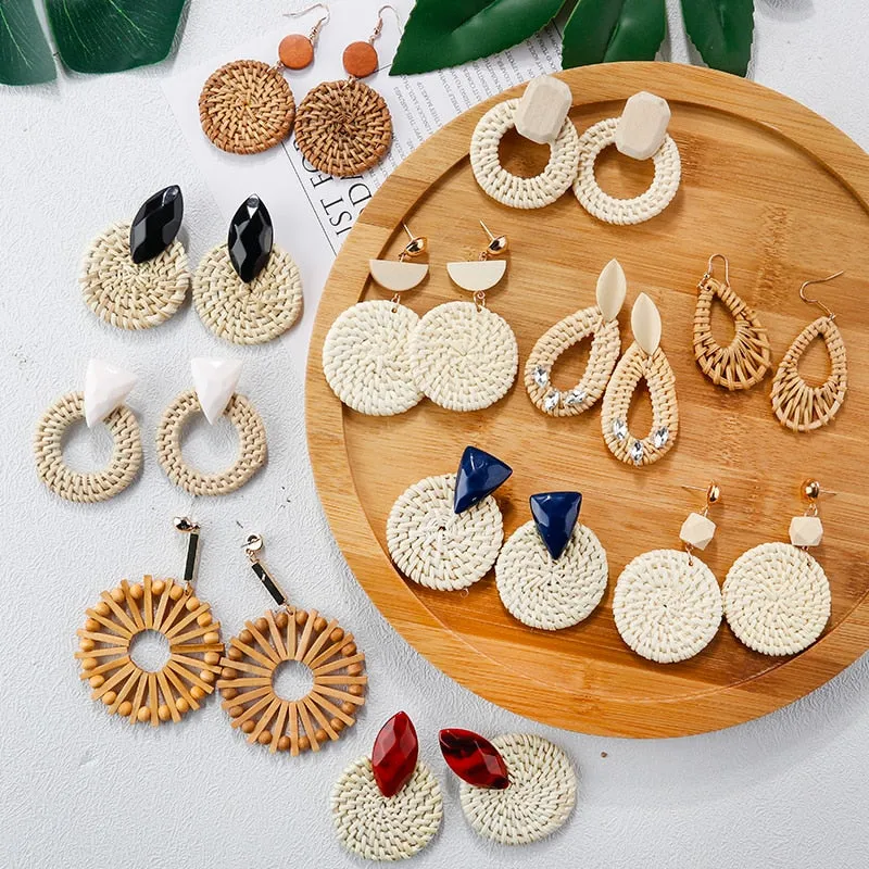 Korea Style Handmade Wooden Braid Drop Earrings