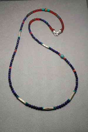 LAPIZ LASULI & CARNELIAN BEADED NECKLACE - one made