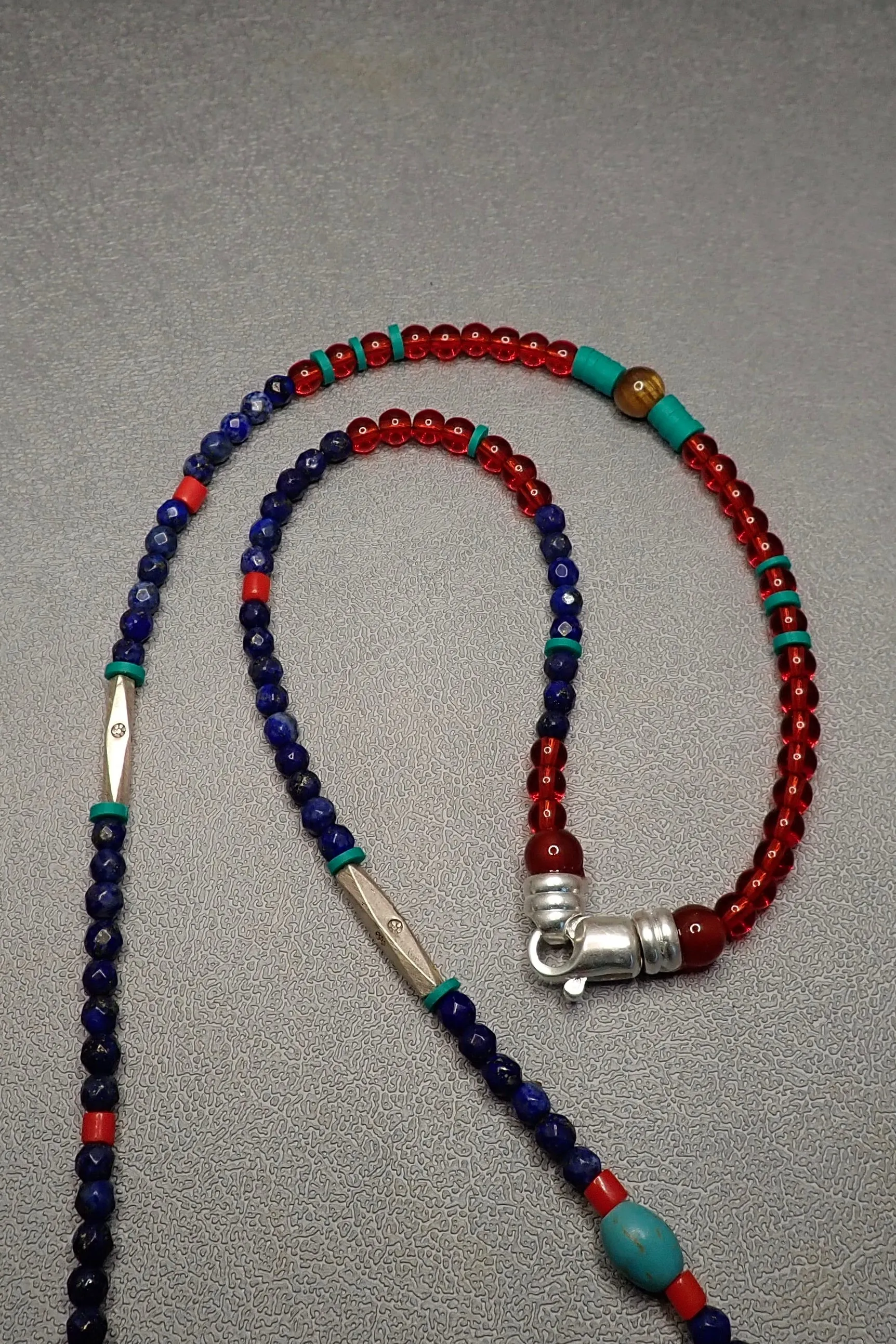 LAPIZ LASULI & CARNELIAN BEADED NECKLACE - one made