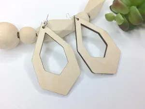 Large Geometric Drop Earrings Dangle Wooden Earrings Birthday Gift Idea Cream Earrings