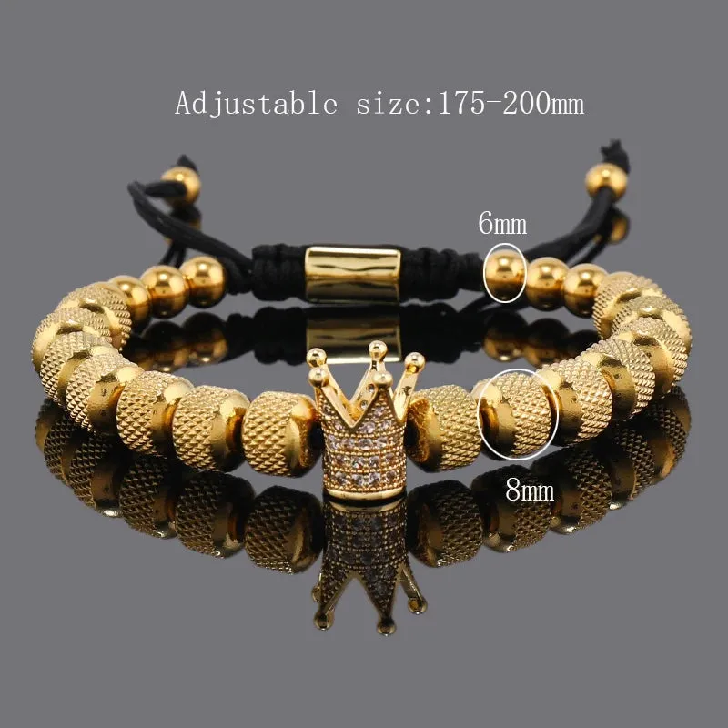 Luxury Crown Charms Stainless Steel Beads Man Bracelet Women Hand Jewelry Valentine's Day Gift