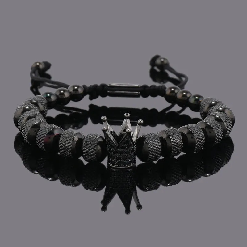 Luxury Crown Charms Stainless Steel Beads Man Bracelet Women Hand Jewelry Valentine's Day Gift