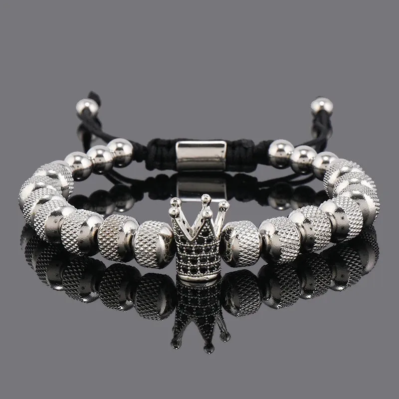 Luxury Crown Charms Stainless Steel Beads Man Bracelet Women Hand Jewelry Valentine's Day Gift