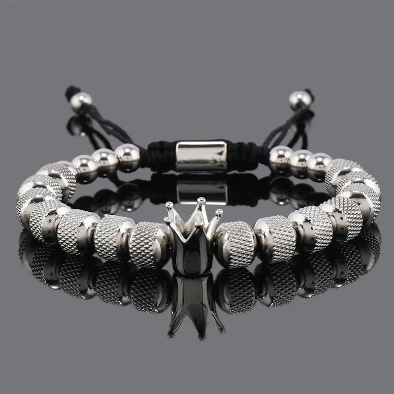 Luxury Crown Charms Stainless Steel Beads Man Bracelet Women Hand Jewelry Valentine's Day Gift