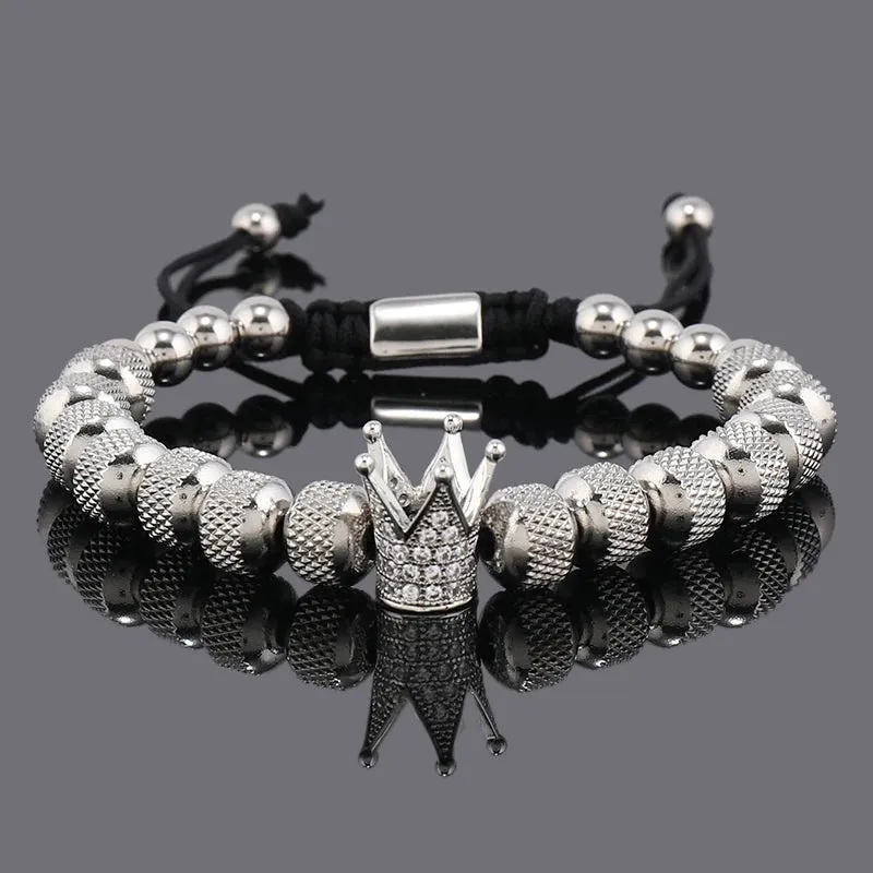 Luxury Crown Charms Stainless Steel Beads Man Bracelet Women Hand Jewelry Valentine's Day Gift