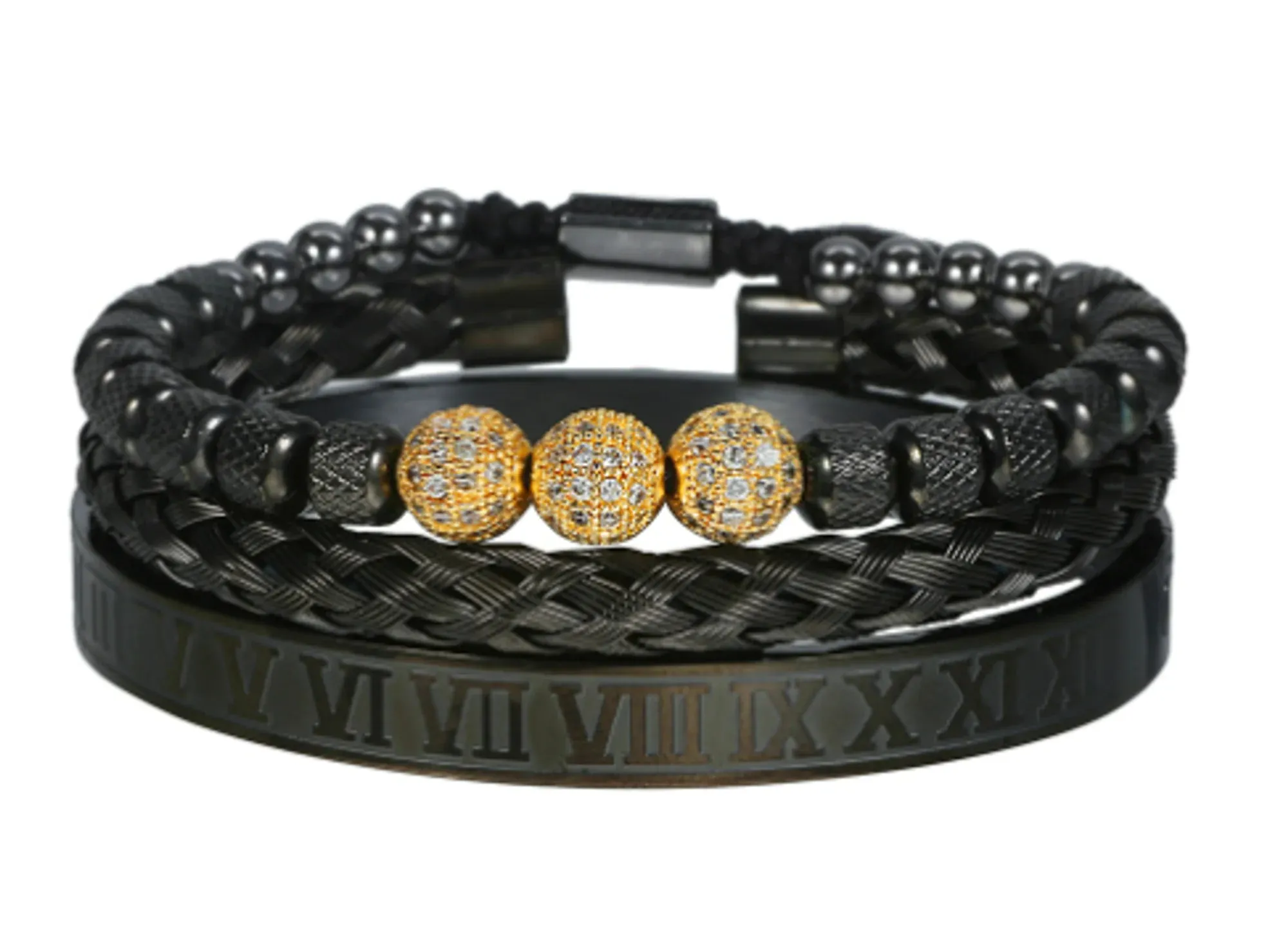 Luxury Micro Pave CZ Round Beads Royal Charm Men Bracelets