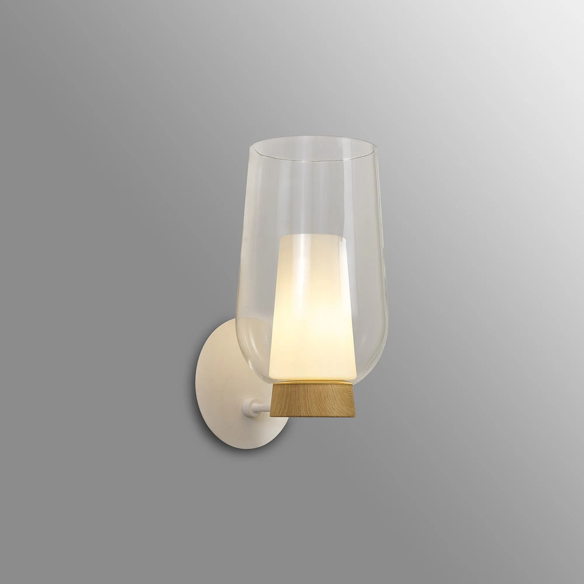 Mantra M8280 Nora Wall Lamp White/Wood/Clear Glass With Frosted Inner