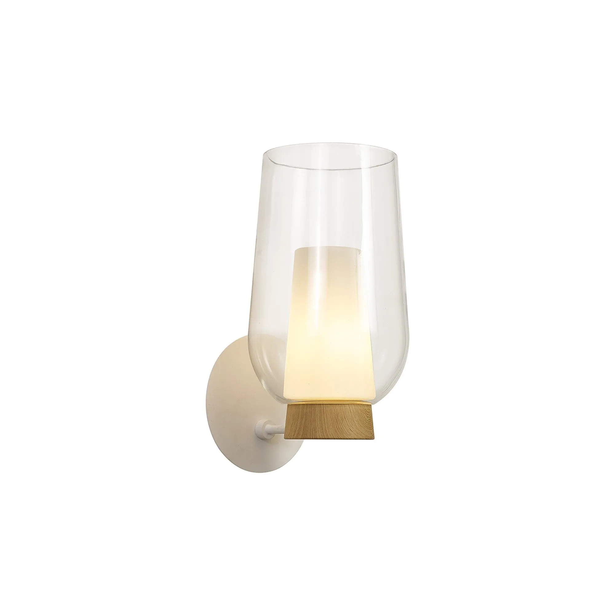 Mantra M8280 Nora Wall Lamp White/Wood/Clear Glass With Frosted Inner