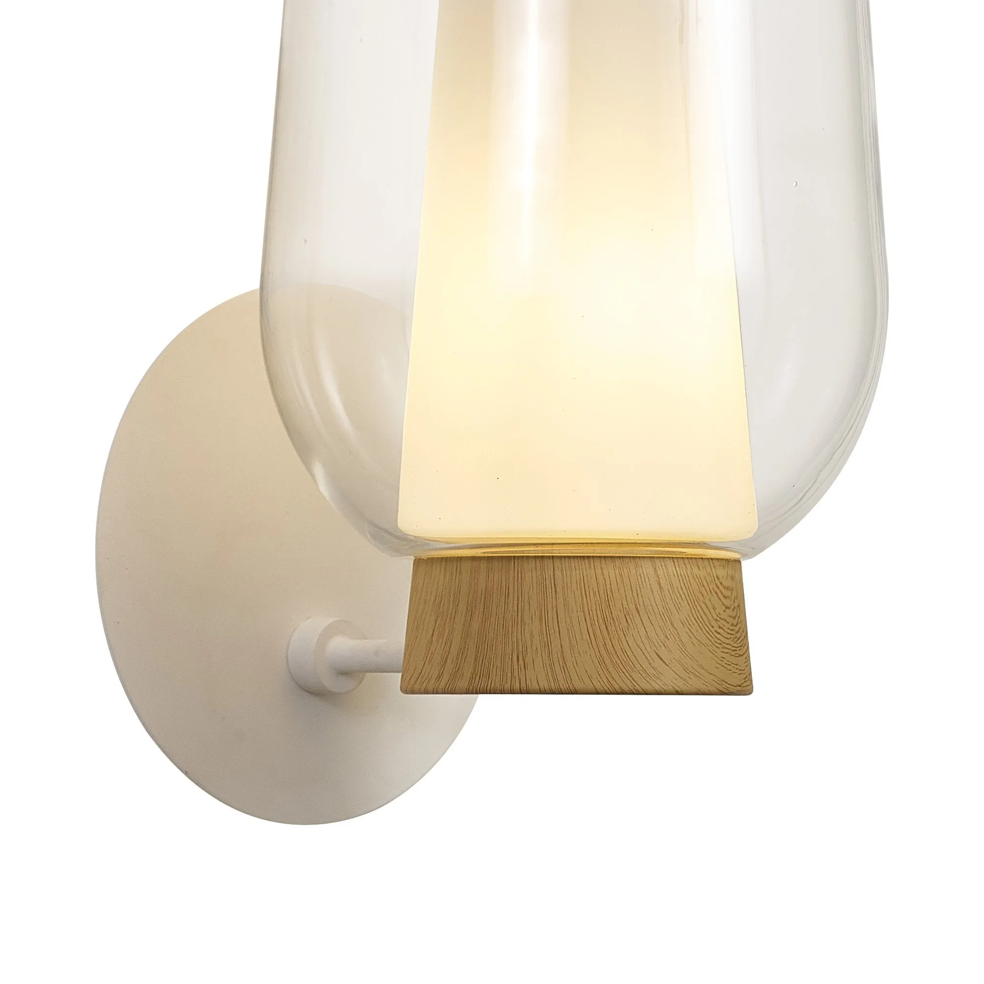 Mantra M8280 Nora Wall Lamp White/Wood/Clear Glass With Frosted Inner