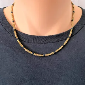 Mens Antique Gold Matte Hematite Hexcut Beaded Necklace