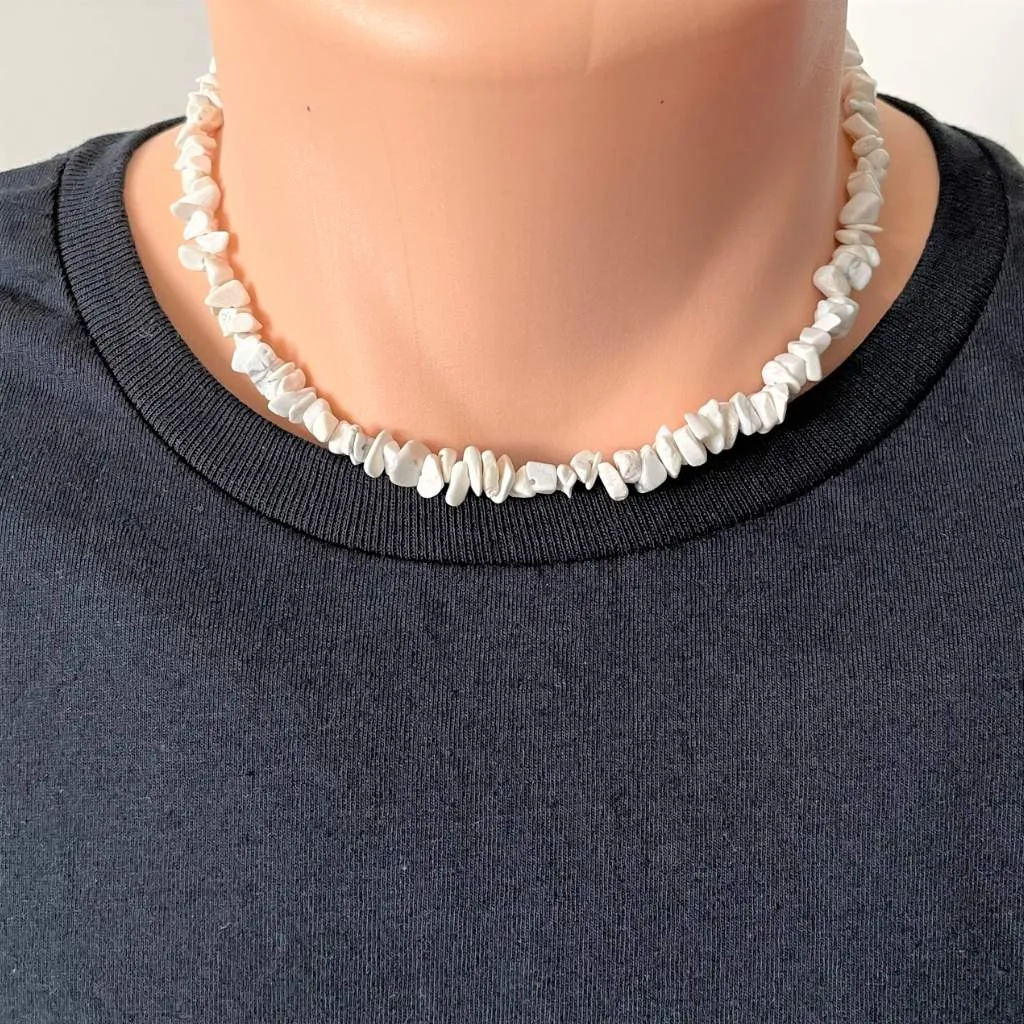 Mens White Howlite Chip Necklace