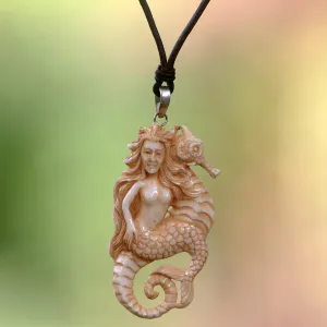 Mermaid & Seahorse Bone Pendant Necklace