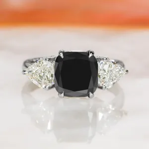 Midnight Mirage  Three Stone  Natural Black Diamond Cushion