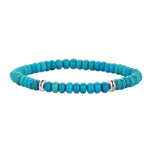 Minimal Turquoise Rondelle Beaded Bracelet in Silver