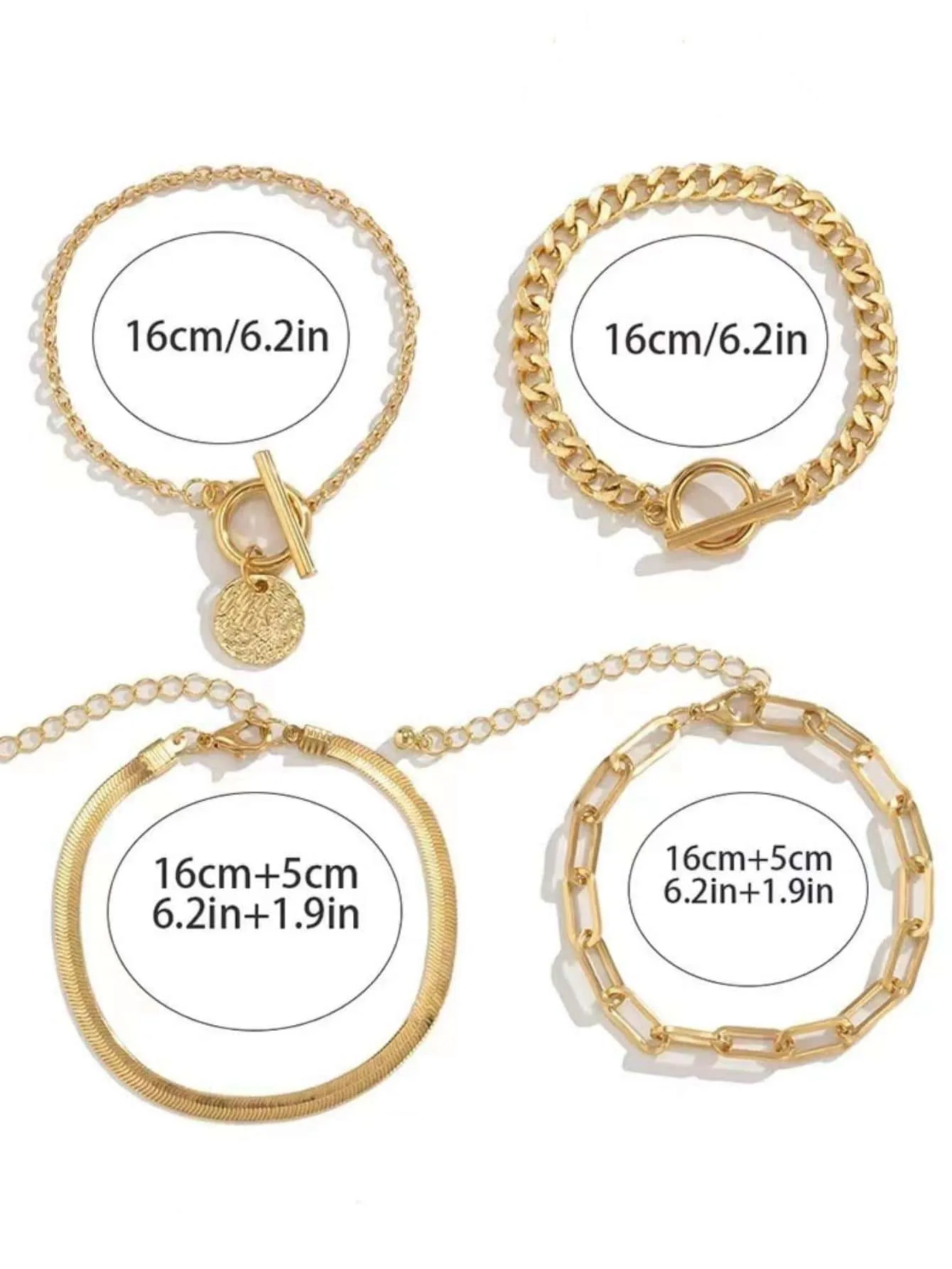 Minimalist Disc Charm OT Buckle Chain Bracelet 4pcs Set