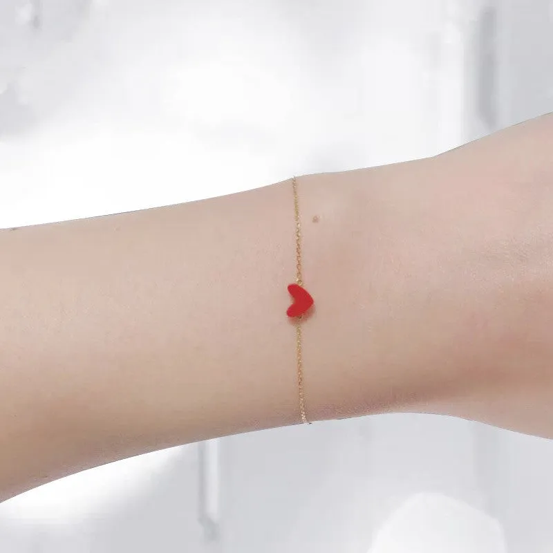 Minimalist Red Heart S925 Silver Ladies Bracelet