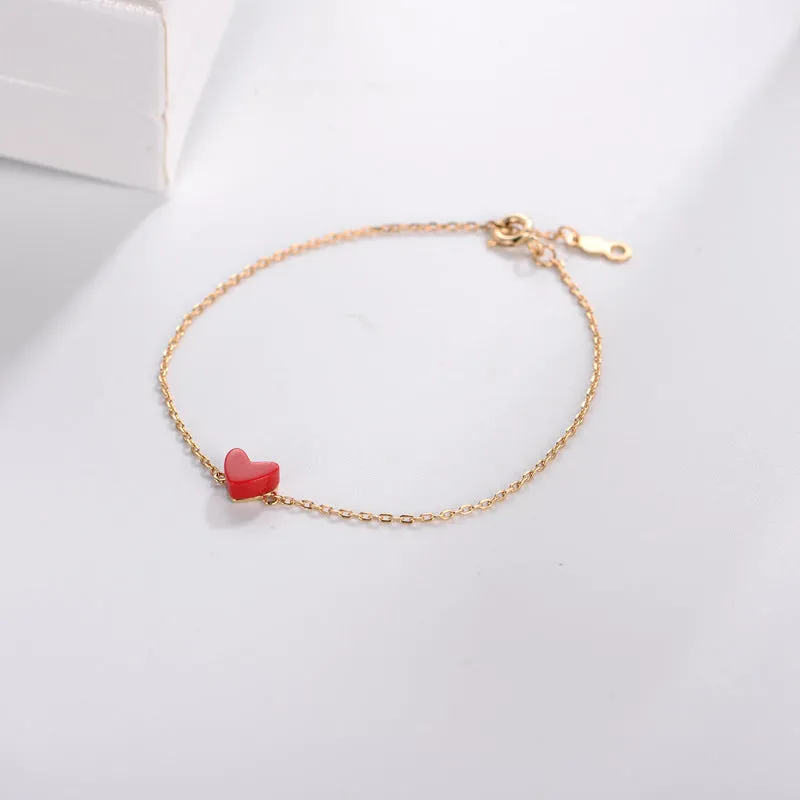 Minimalist Red Heart S925 Silver Ladies Bracelet