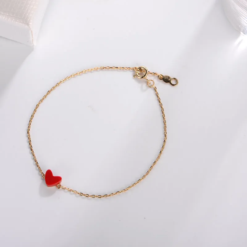 Minimalist Red Heart S925 Silver Ladies Bracelet