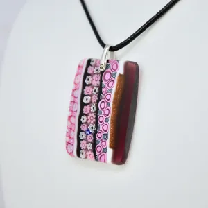 Murano Glass Millefiori Mosaic Rectangle Pendant, Pink, Made in Italy