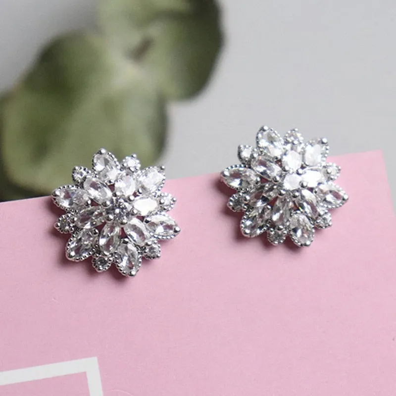 Natashahs Zircon Sun Flower Stud Earrings Cubic Zirconia Flowers Stud Earrings For Women