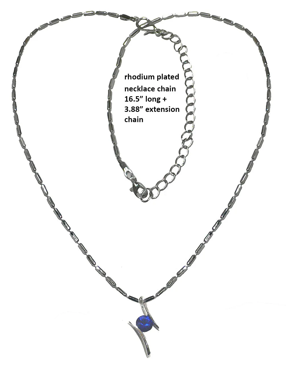 Necklace Chain and Pendant - Rhodium Plated Chain Sapphire Solitaire Pendant AC85800sap