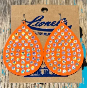 Orange Teardrop Earrings Accented w/ AB Crystals