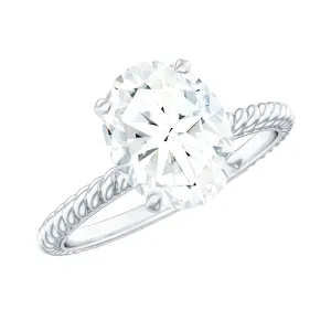 Oval Zircon Solitaire Ring with Twisted Rope Shank