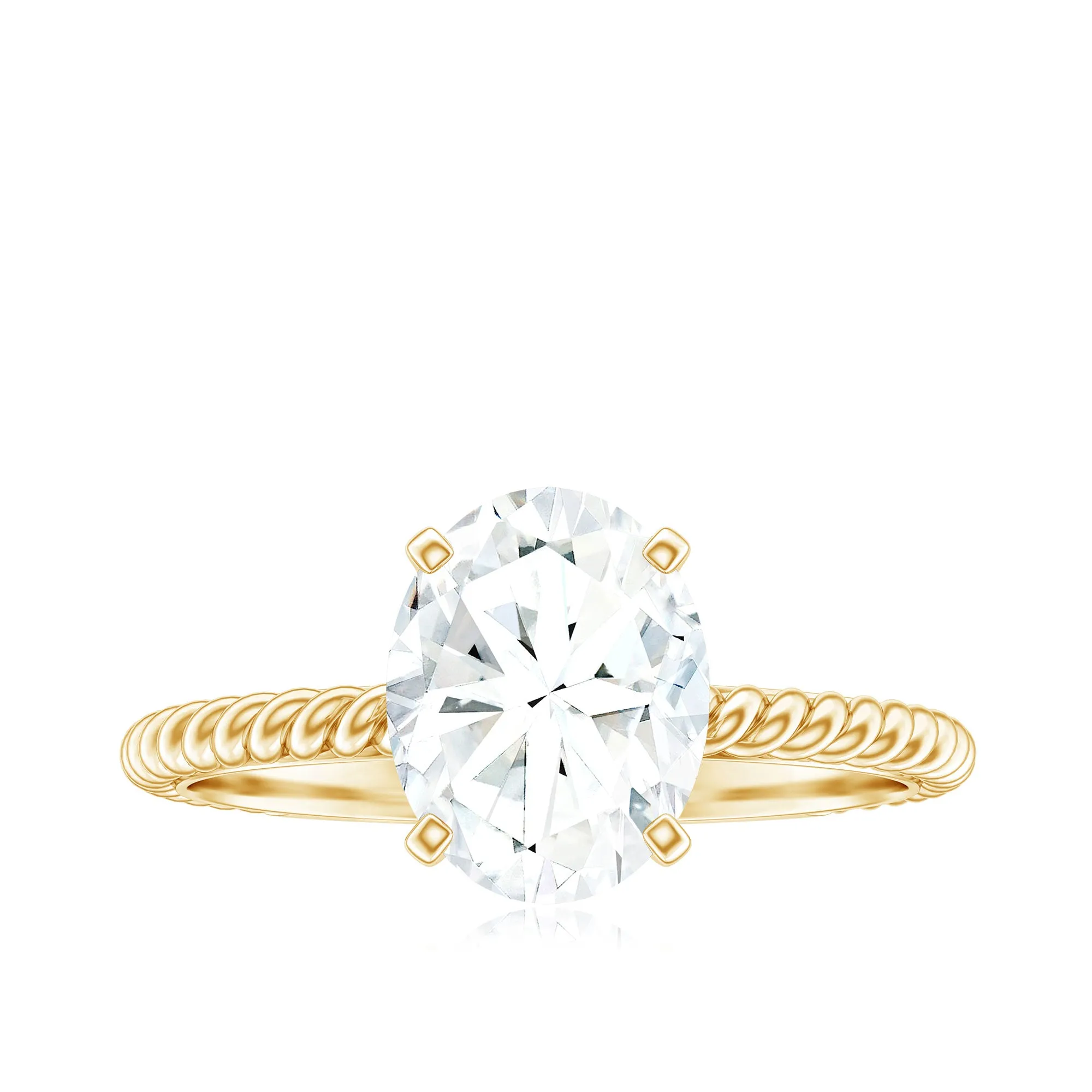 Oval Zircon Solitaire Ring with Twisted Rope Shank