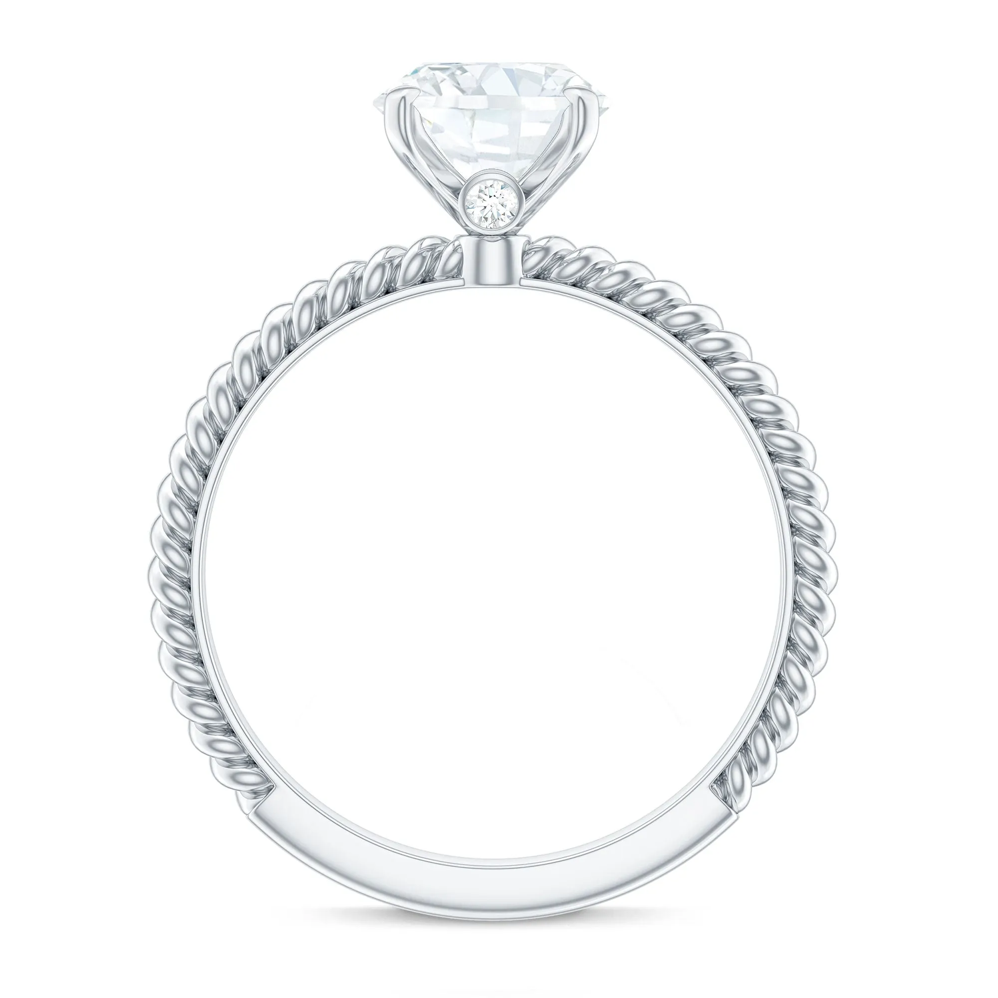 Oval Zircon Solitaire Ring with Twisted Rope Shank