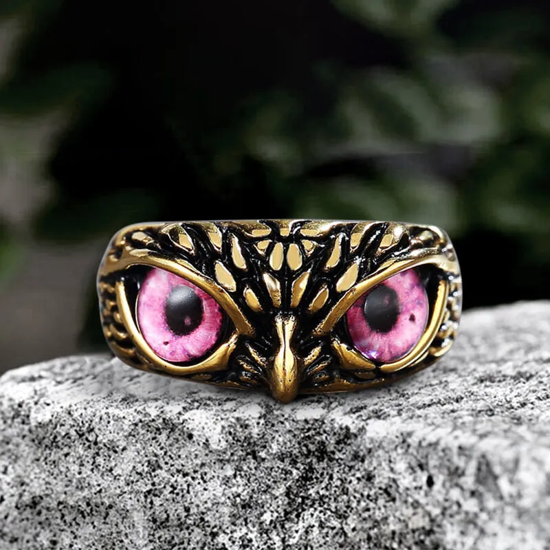 Owl Gem Eye Stainless Steel Ring