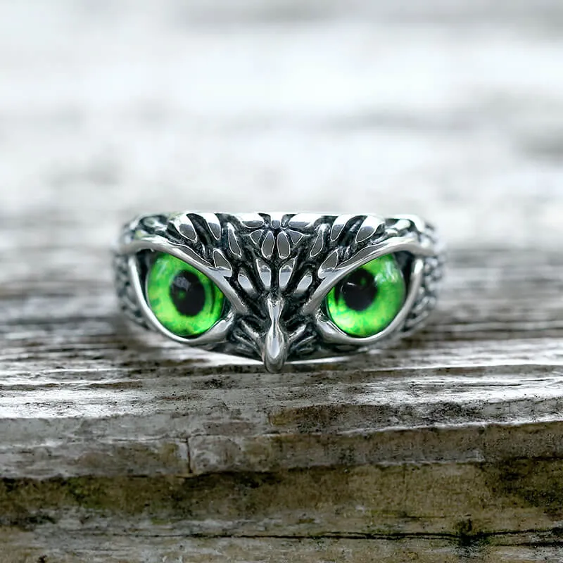 Owl Gem Eye Stainless Steel Ring