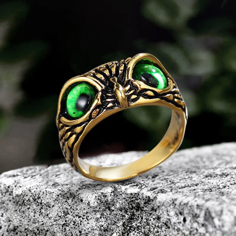 Owl Gem Eye Stainless Steel Ring