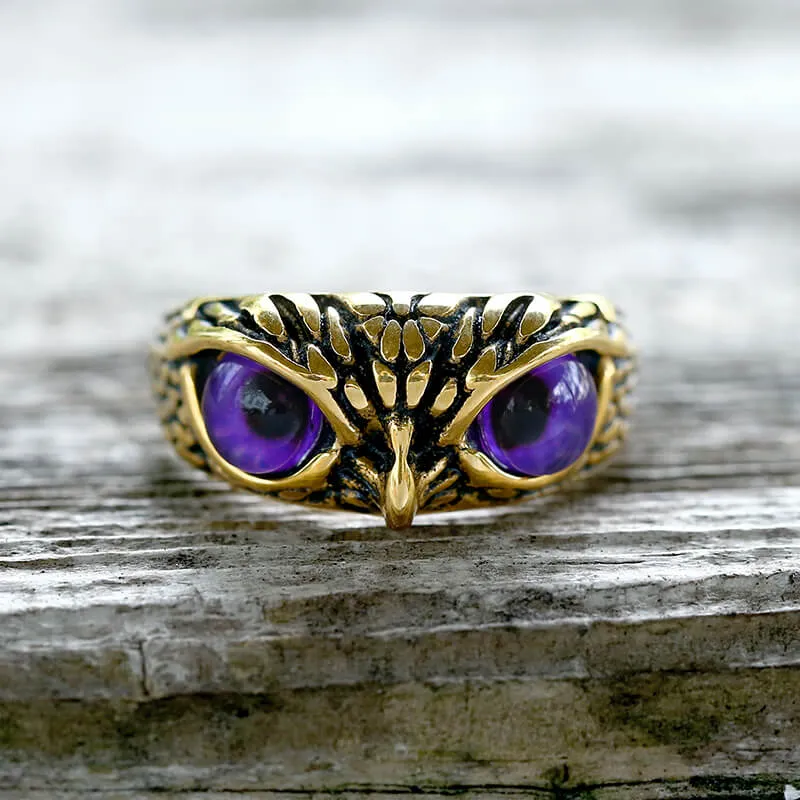 Owl Gem Eye Stainless Steel Ring