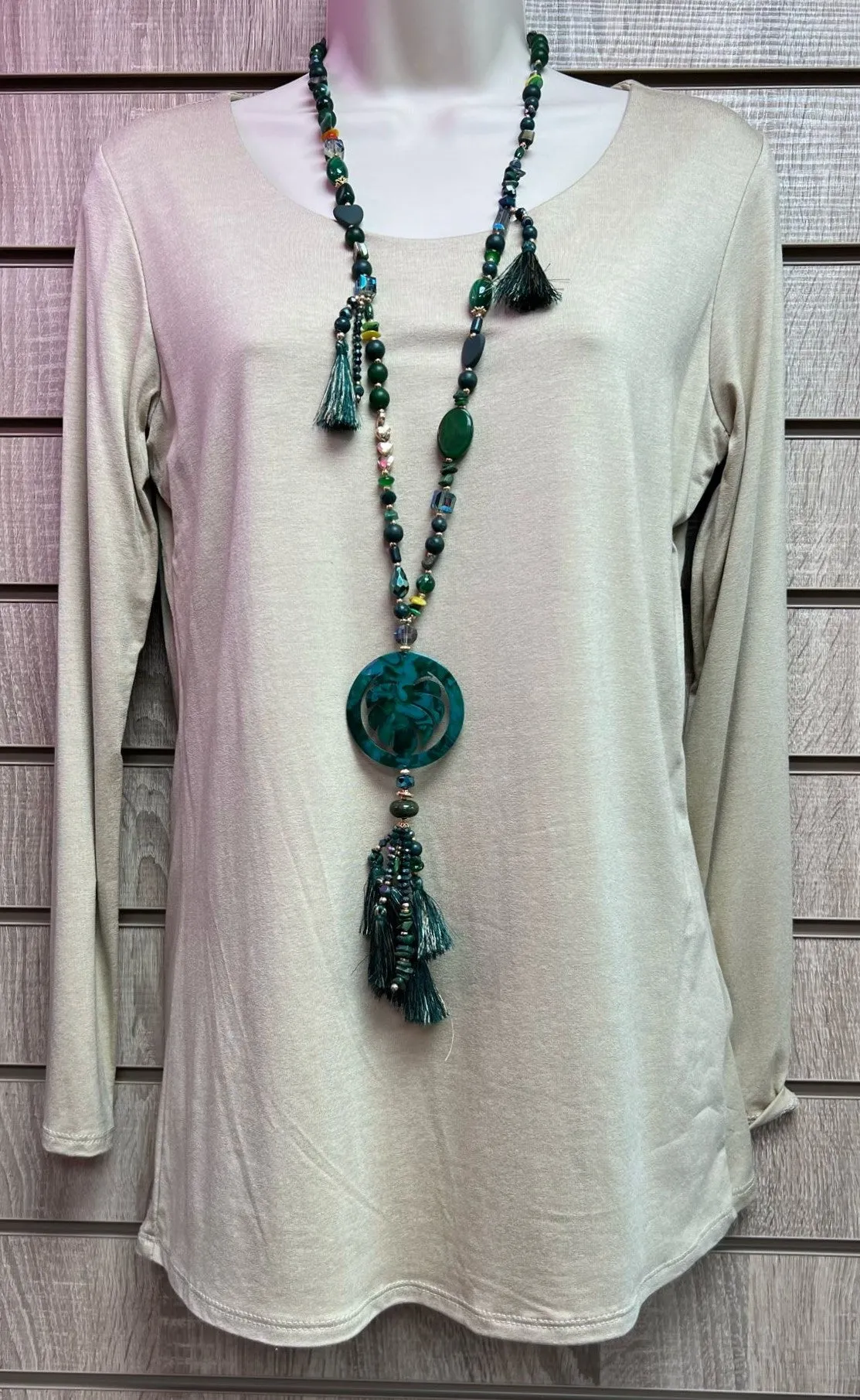 Palm Leaf Beaded Tassel Necklace