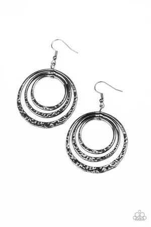 Paparazzi Earring ~ Metallic Ruffle - Black