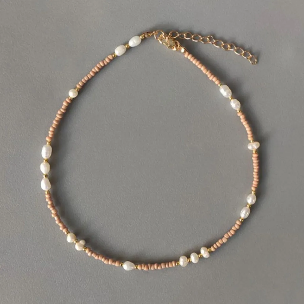 Pearl Beaded Necklace Nude