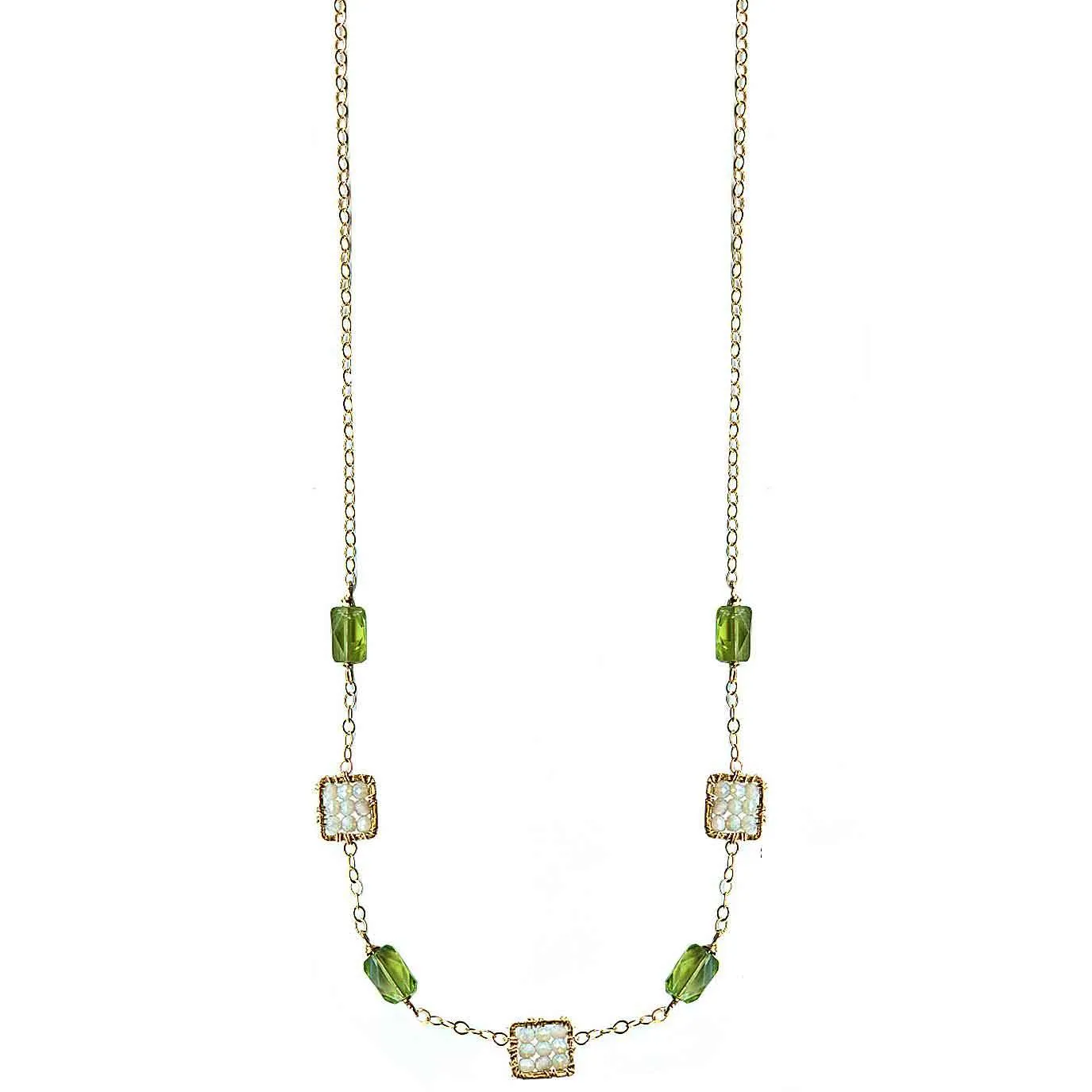 Peridot Necklace 4634 with Australian Opal by Michelle Pressler Jewelry