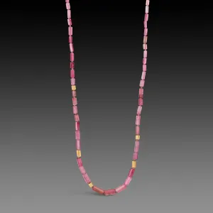 Pink Tourmaline Necklace with 22k Beads