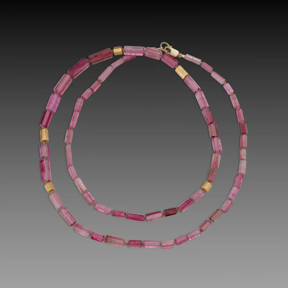 Pink Tourmaline Necklace with 22k Beads